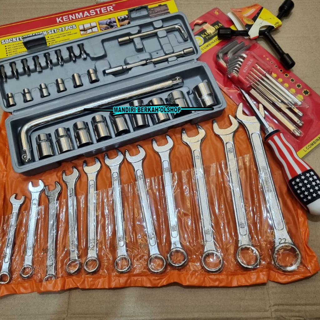 Jual Paket 3 Tool Set Kunci Sok 27pcs + Ringpas Set 11pcs + Kunci L Set ...