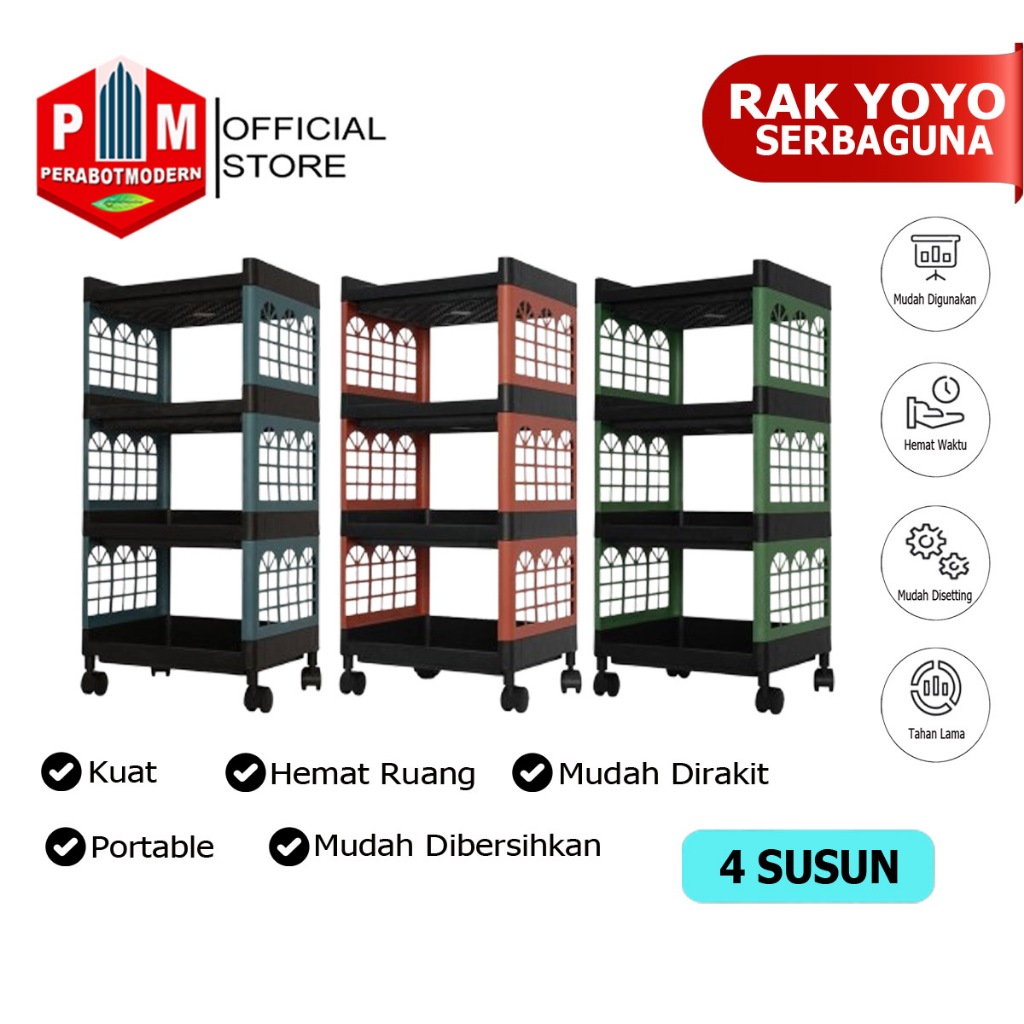 Jual Rak Yoyo Rak Penyimpanan 4 Tingkat Multifungsi dengan Roda / Rak ...