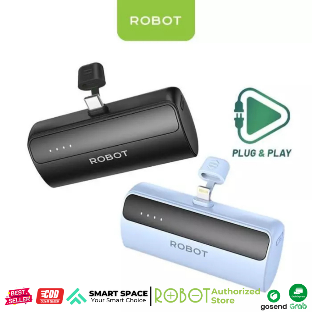ROBOT Powerbank Mini Travel Size 4500 mAh Powerbank For iPhone Type C For Android RT045 L/C - Garansi Resmi 1 Tahun