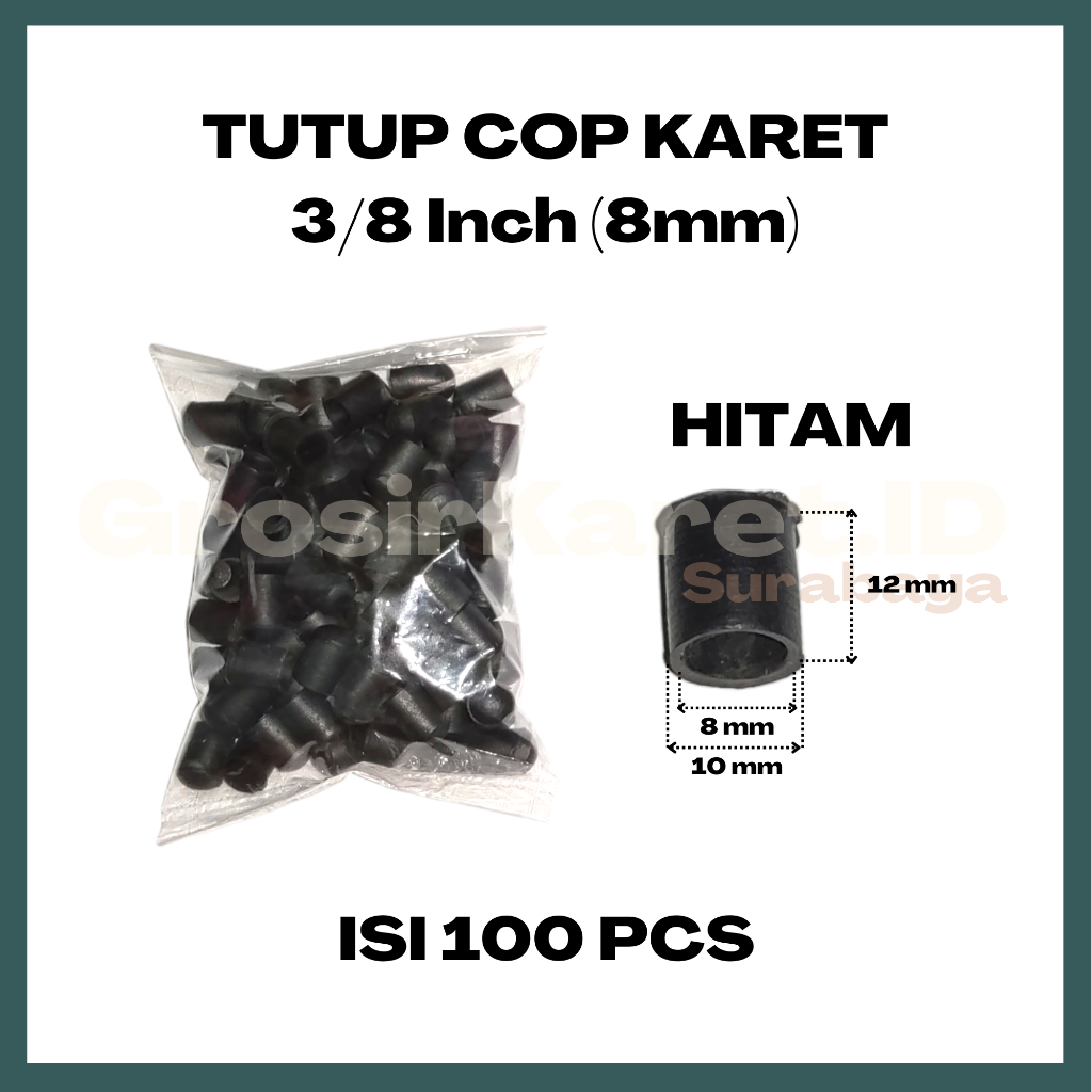 Jual Cop Tutup Karet Bulat 8mm 3/8 inch isi 100 pcs Pipa Aluminium 3/8 ...
