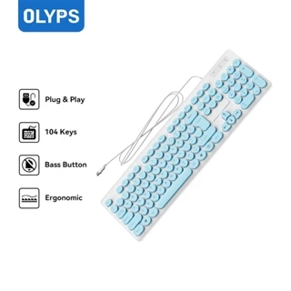 OLYPS Keyboard Kabel USB 104 Keys Full Size Tuts Bulat Macarons Ergonomic Design Untuk PC/Laptop