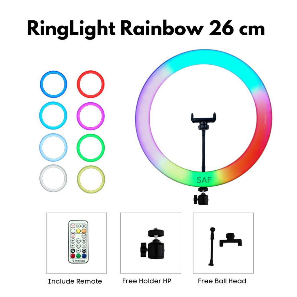 Jual SAF Ringlight RGB Rainbow 26cm / lighting cahaya lampu konten ...