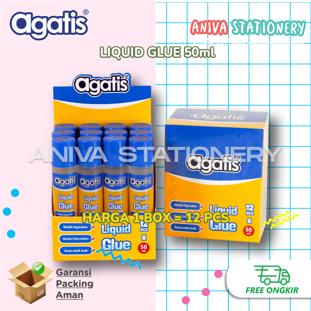 Jual 12 Pcs Agatis Liquid Glue Non Toxic Clear Transparent 50 ml Lem ...