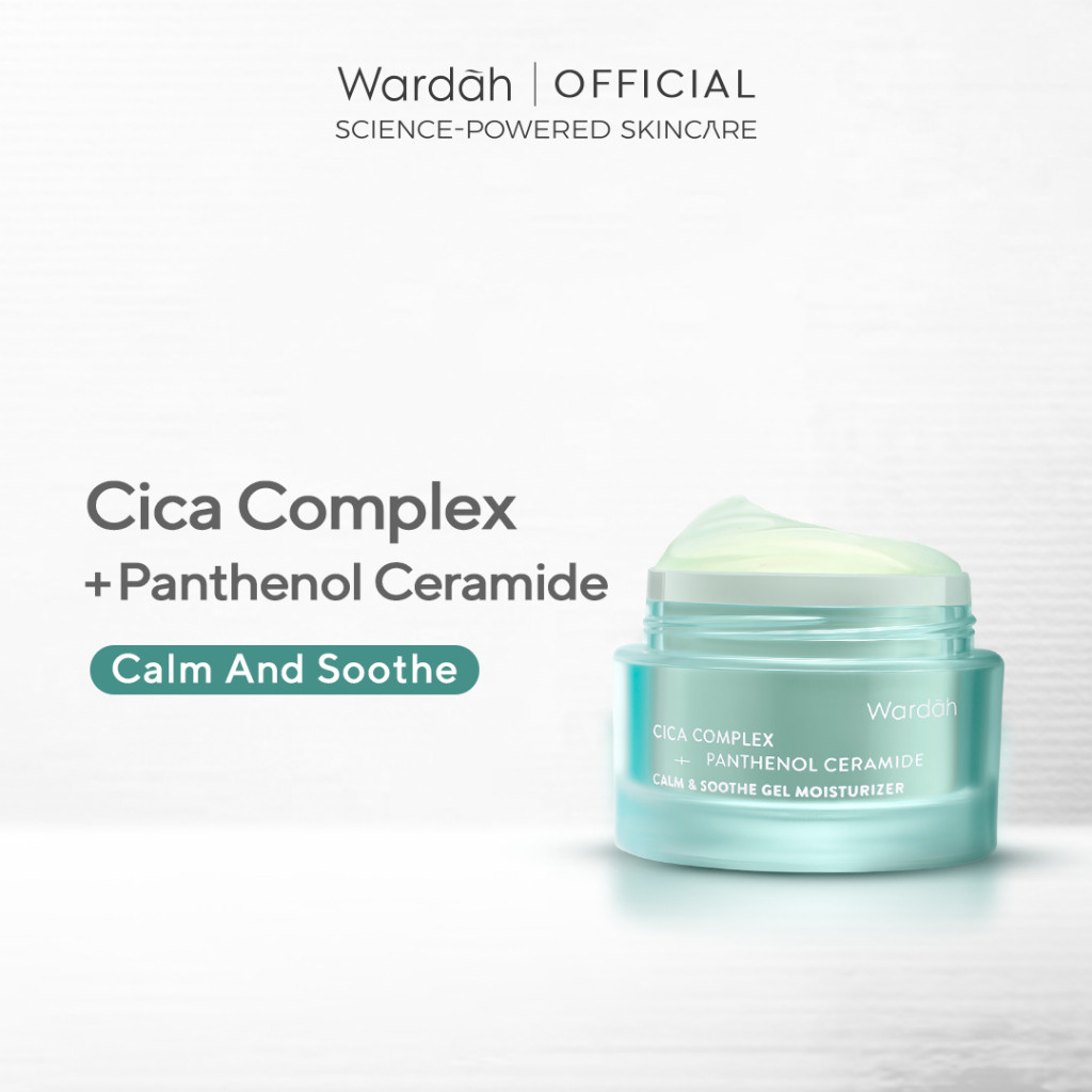 Wardah Cica Complex + Panthenol Ceramide Calm & Soothe Gel Moisturizer 30 g -  Pelembab Gel Ringan yang Meredakan Kemerahan & Kulit Reaktif, Memperbaiki Skin Barrier - Cocok untuk Kulit Berjerawat & Breakout (Calm Acne & Redness)