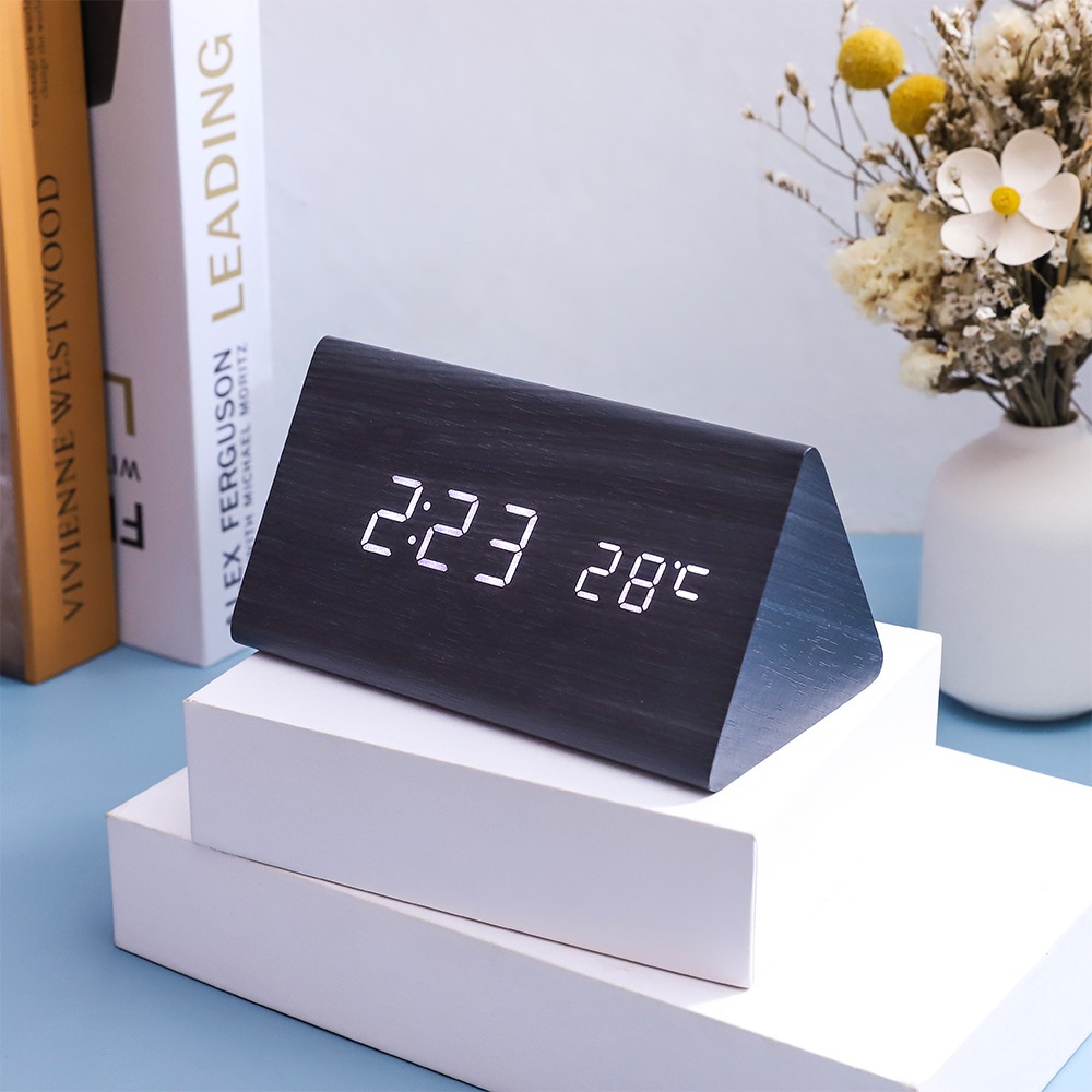 Jual Jam Meja Digital Led Motif Kayu / Jam Meja Kayu Alarm Temperatur ...