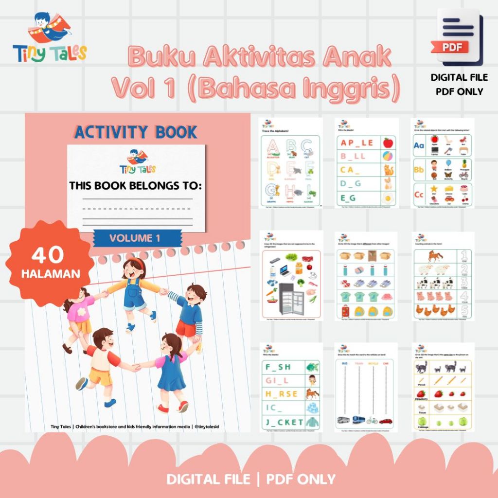 Jual VOL 1 PDF WORKSHEET Pra Menulis Bahasa Inggris 3 4 Tahun ( 40