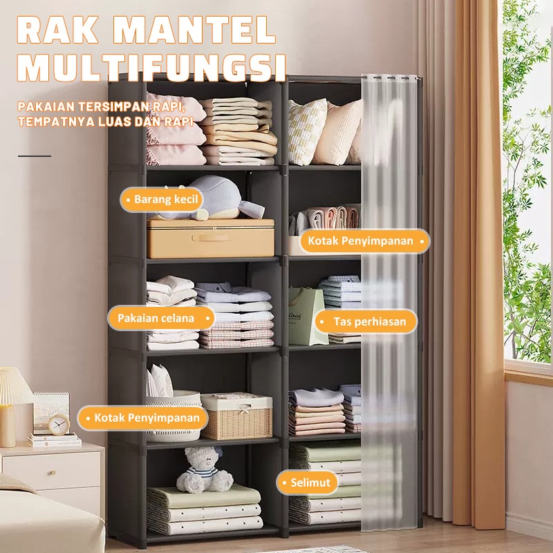 Jual COD Lemari Pakaian Sederhana Storage Rack Wardrobe Dengan Tirai ...