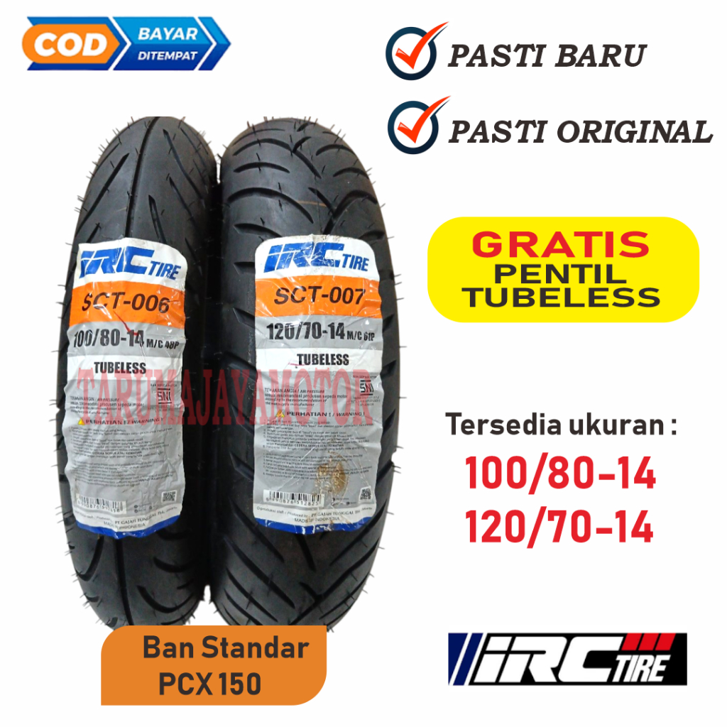 Jual IRC SCT-006 SCT-007 100/80 120/70 Ring 14 Tubeless Ban Luar