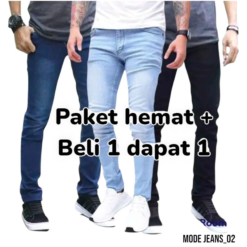 Jual PAKET HEMAT BELI 1 DAPAT 1 celana jeans pria skinny slim fit