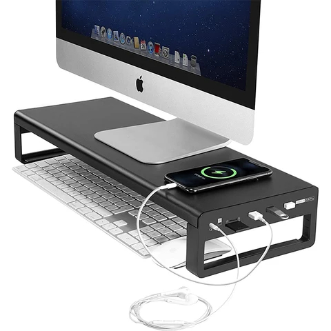 Jual Monitor Table With 4 Ports Usb 3.0 Metal 15w Wireless Charger ...