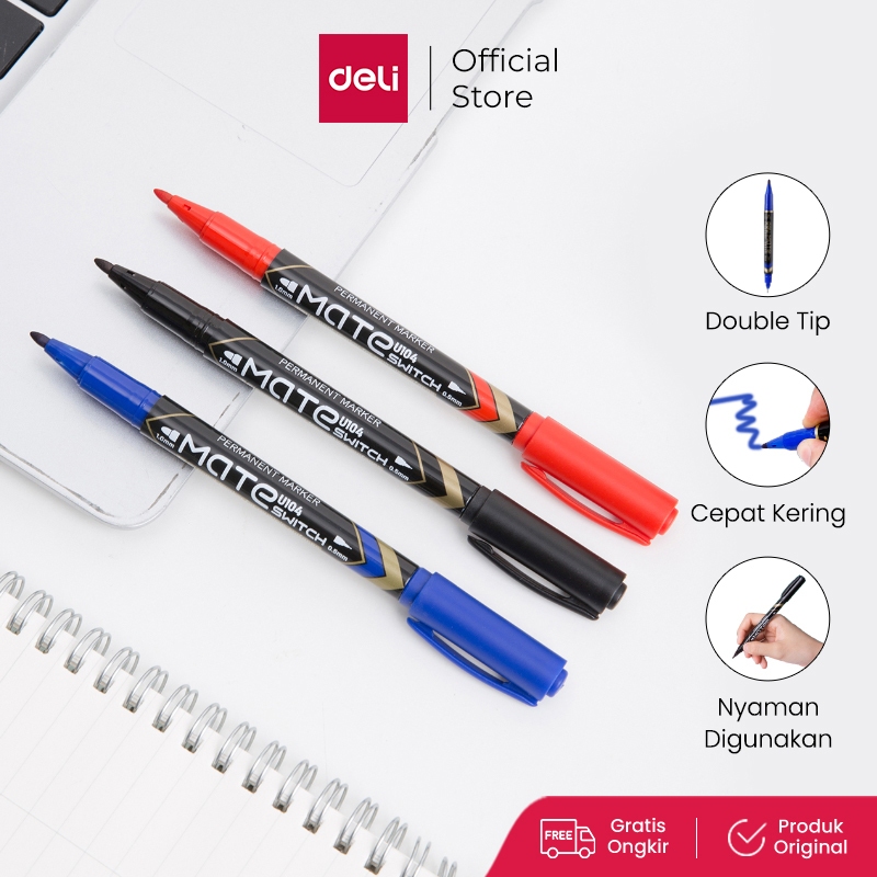 Deli Spidol permanen - 2-tip 0.5mm/1.0mm Cepat kering tidak beracun EU104X0