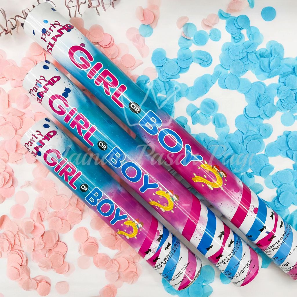 GENDER REVEAL CONFETTI / Confetti Pink Biru / Party Popper / Popper Ulang Tahun