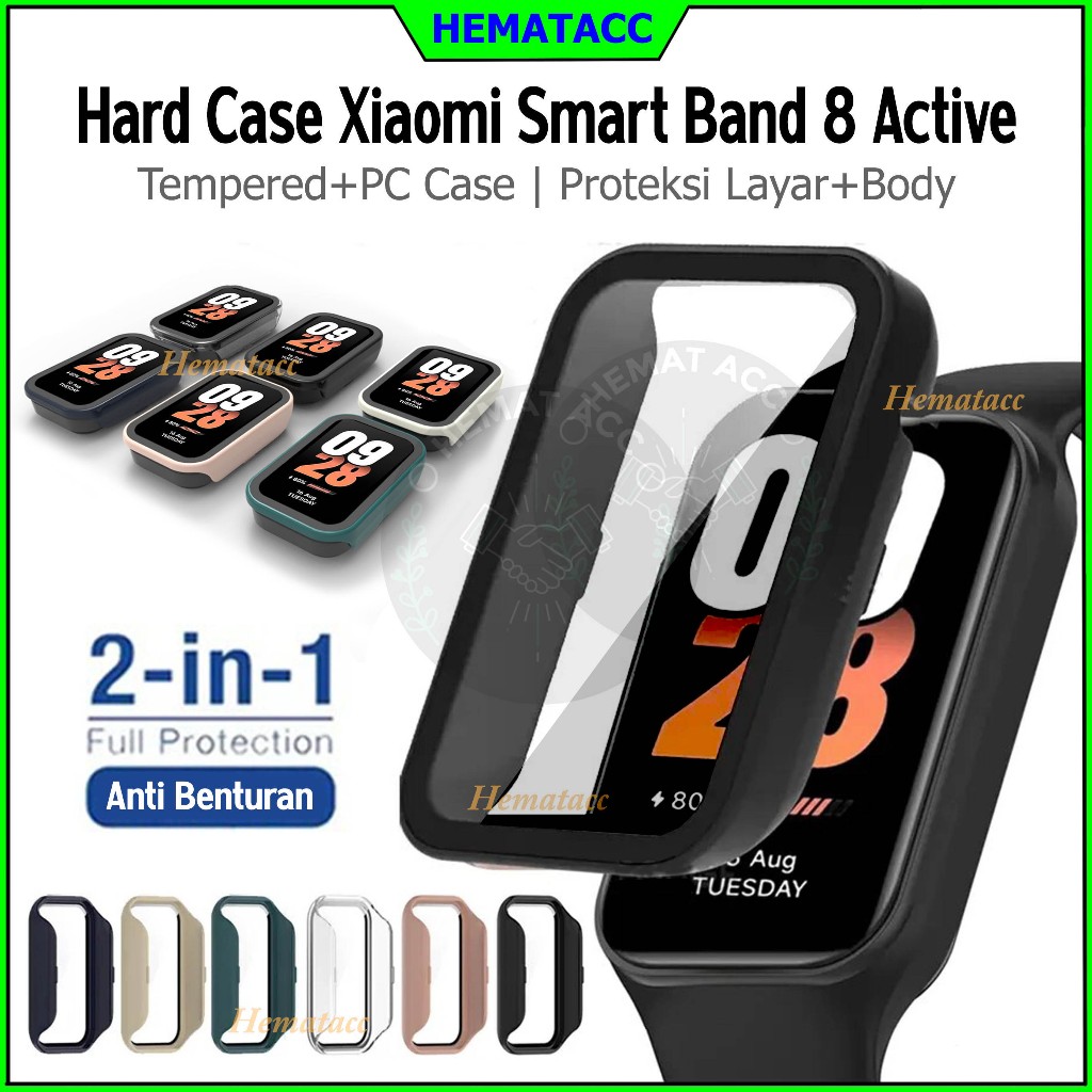 Hard Case Mi Band Active Case Tempered Glass Xiaomi Smart Band Active  Pelindung Layar Hematacc
