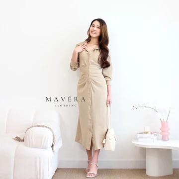 MAVERA Jasmine Pleated Dress Cotton Silk Bodycon Midi Dress Mewah Elegan Lembut Nyaman Simple