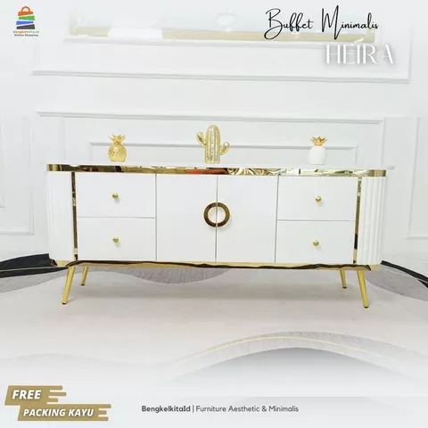 Meja TV Aesthetic Meja Buffet TV Kayu Solid - MEJA HEIRA - 160cm 4 Laci Pintu Cat Duco Glossy
