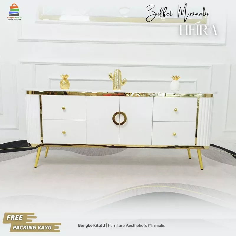 Meja TV Aesthetic Meja Buffet TV Kayu Solid - MEJA HEIRA - 160cm 4 Laci Pintu Cat Duco Glossy