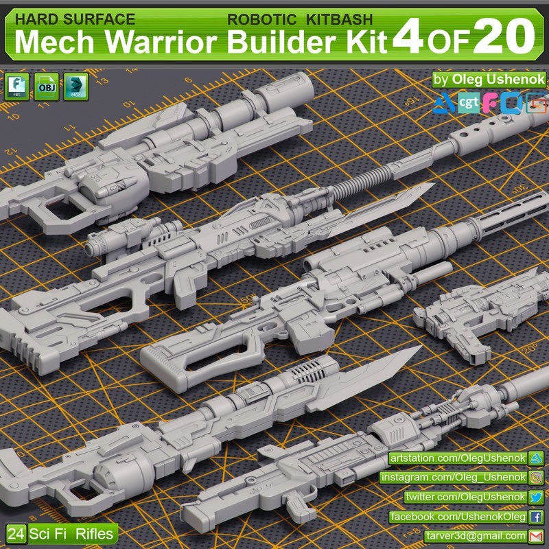 Jual Mech Warrior Hard Surface Kitbash 4 of 20 Kitbash 3D Model Asset ...