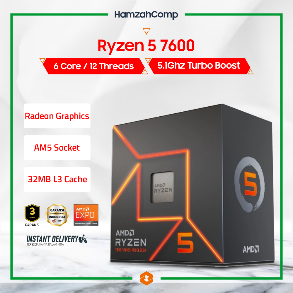 Jual AMD Ryzen 5 7600 3.8Ghz Up to 5.1Ghz 32MB Cache Box With Wraith ...