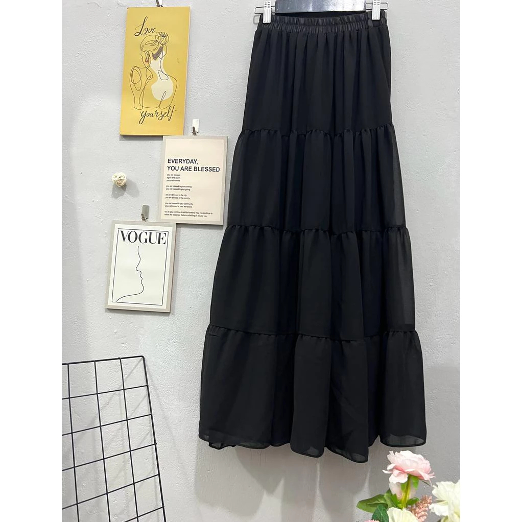 Jual rok panjang beraksen 4 susun | long skirt korean style | rok ...
