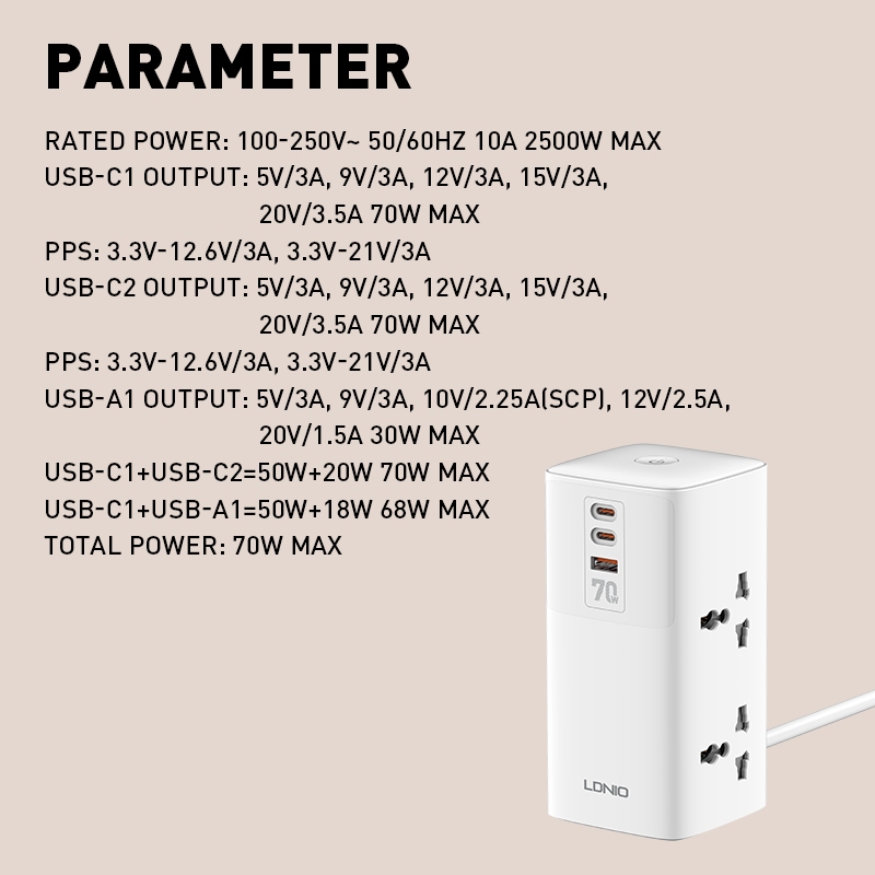 Jual LDNIO SC4383 Desktop Power Station Universal Adapter 70Watt GaN ...
