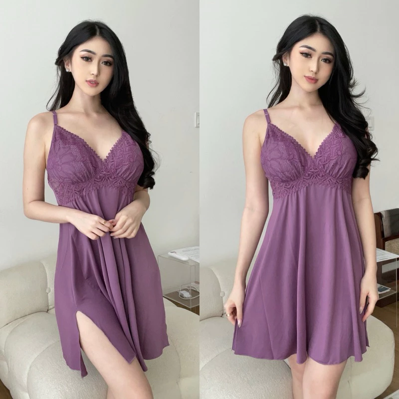 V-Neck Sleepwear Dress Color Variant