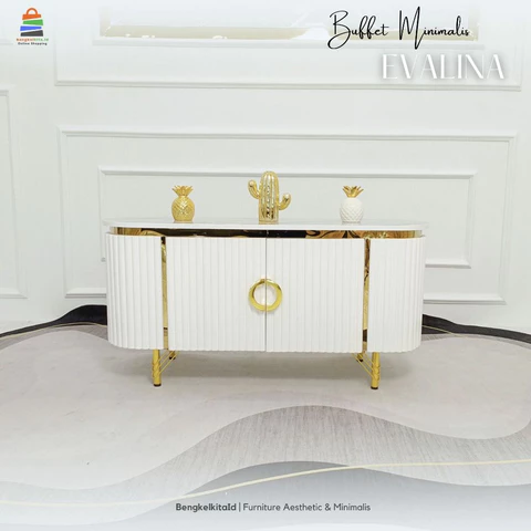 Meja TV Aesthetic Meja Buffet TV Kayu Solid - MEJA EVALINA - 120cm Pintu Cat Duco Glossy