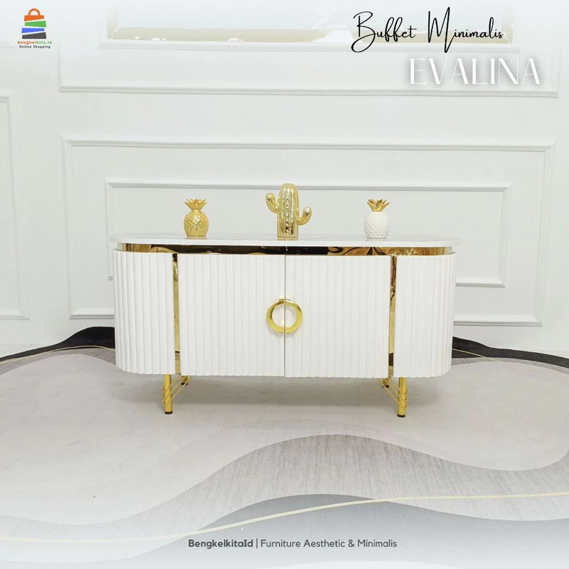 Meja TV Aesthetic Meja Buffet TV Kayu Solid - MEJA EVALINA - 120cm Pintu Cat Duco Glossy