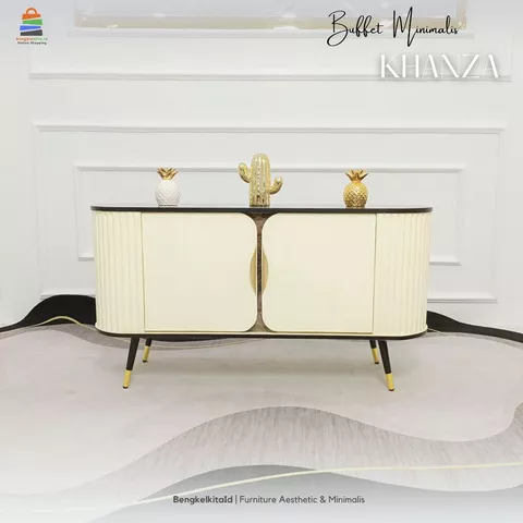 Meja TV Aesthetic Meja Buffet Minimalis - MEJA KHANZA - 120cm Kayu Solid Cat Duco Glossy