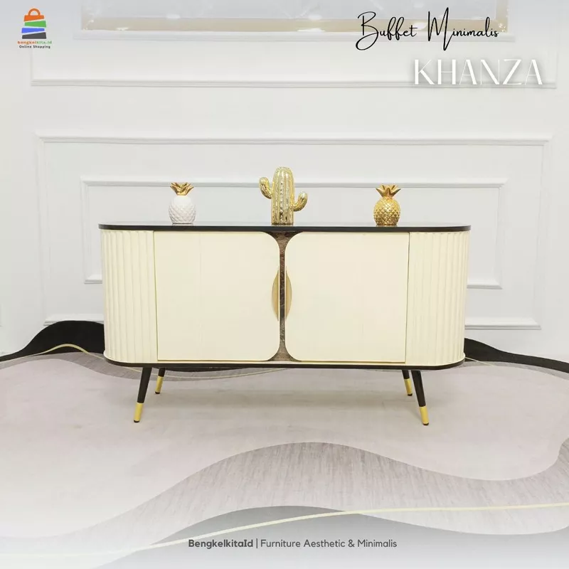 Meja TV Aesthetic Meja Buffet Minimalis - MEJA KHANZA - 120cm Kayu Solid Cat Duco Glossy