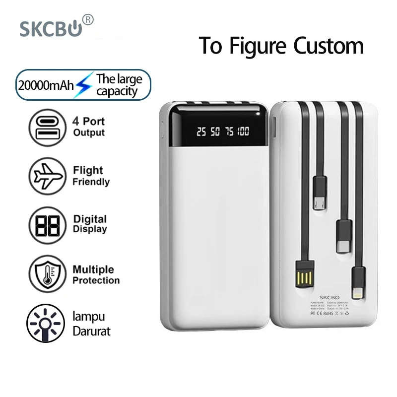 SKCBO - Custom Powerbank 20000 Mah 5in1 Fast Charging Kustom Power Bank Lightweight LED untuk iPhone dan Android
