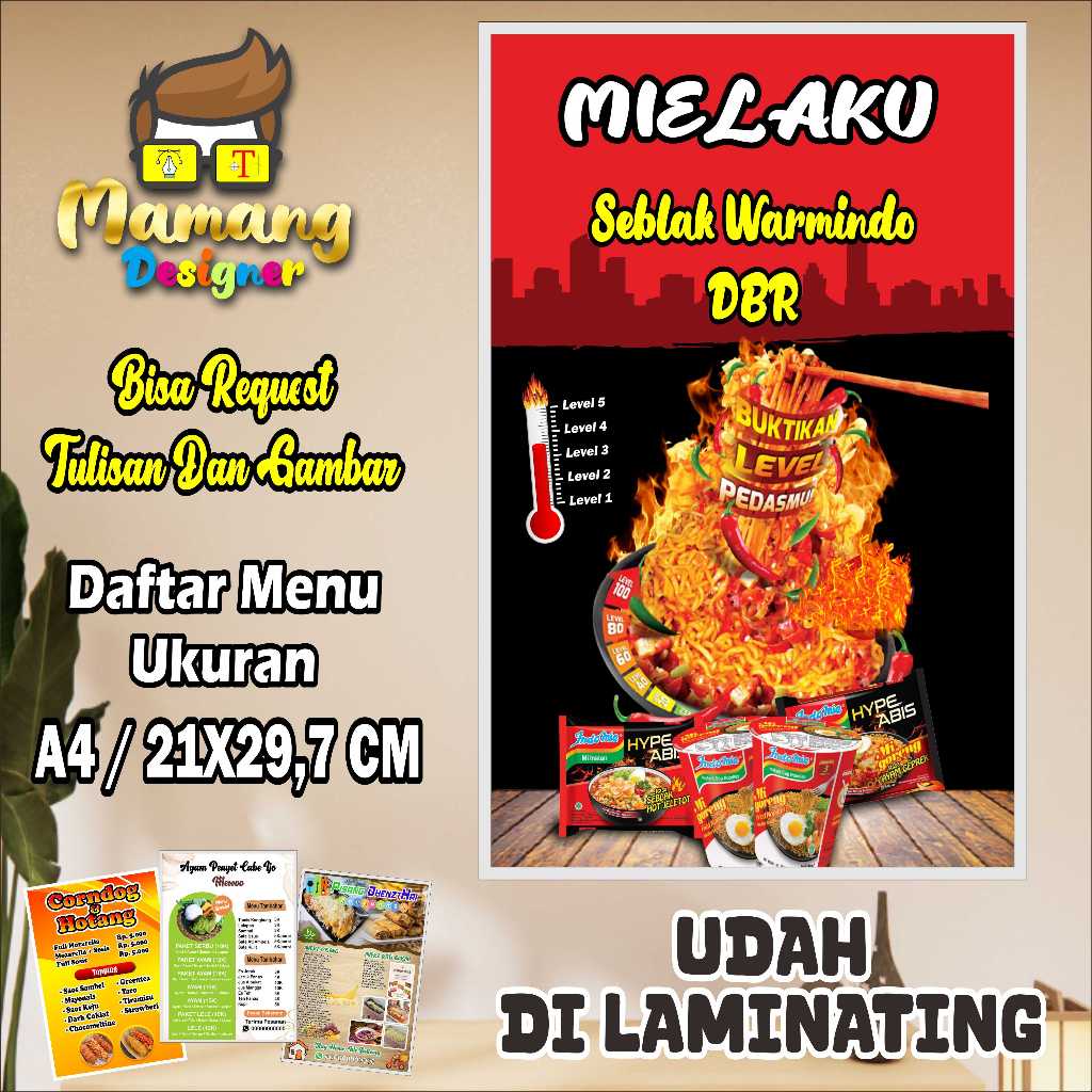 Jual Cetak Poster Daftar Menu Mie Pedas Bahan Bagus | Shopee Indonesia