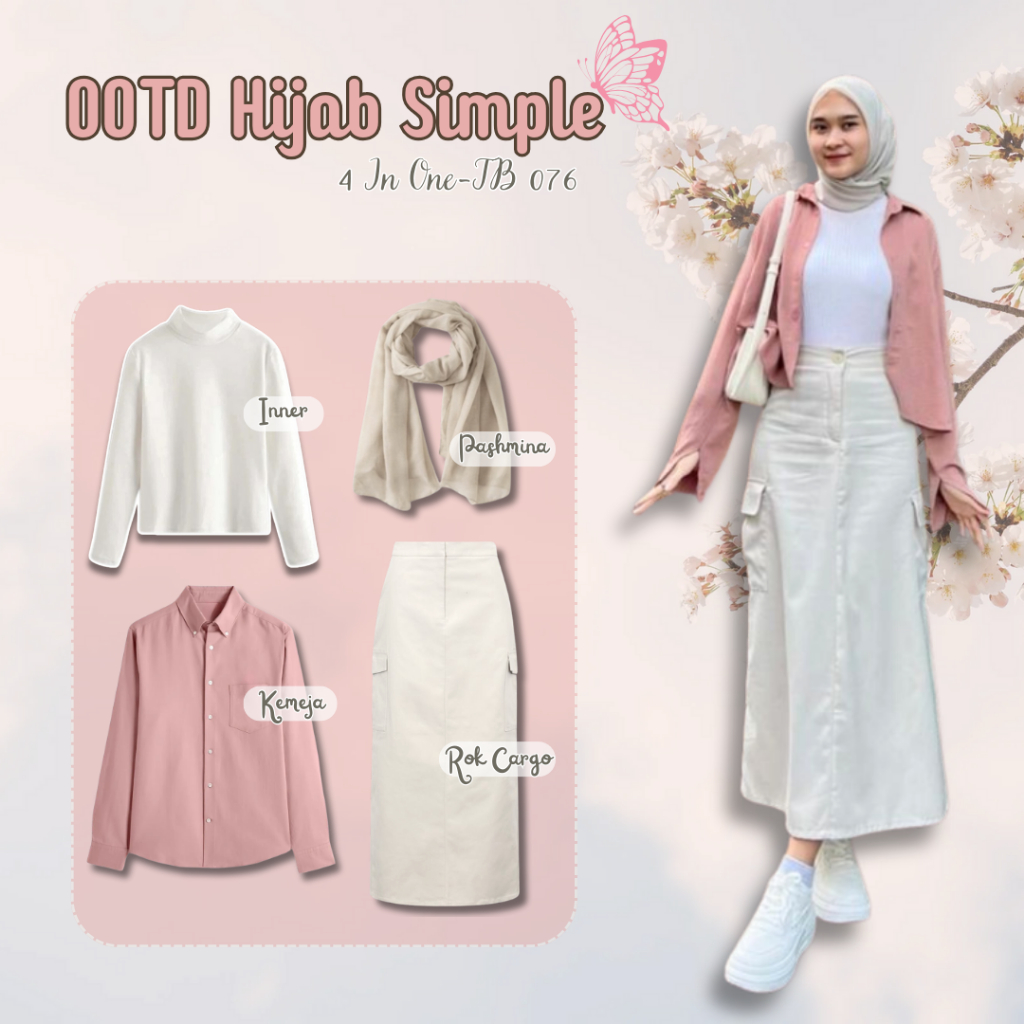 Jual OOTD Hijab Korean Style Oneset In 1(Kemeja Dusty Pink