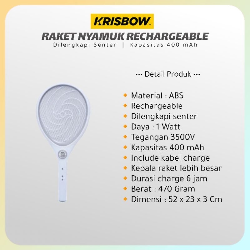 Jual Krisbow Raket Nyamuk Cas Dengan Senter Putih | Shopee Indonesia