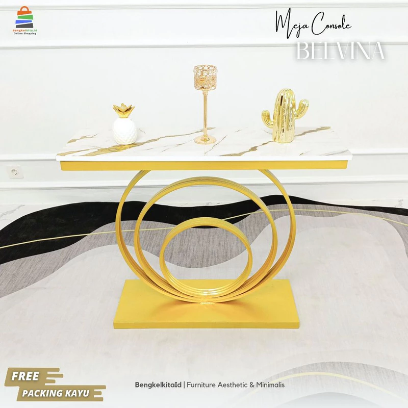 Aesthetic Console Table Entryway Foyer - MEJA BELVINA - Luxury Ring Design Marble
