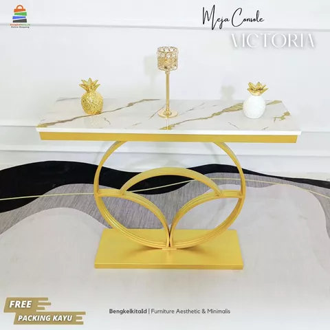 Meja Console Aesthetic Meja Hias Minimalis - MEJA VICTORIA - Foyer Plat Besi Holo Cat Duco