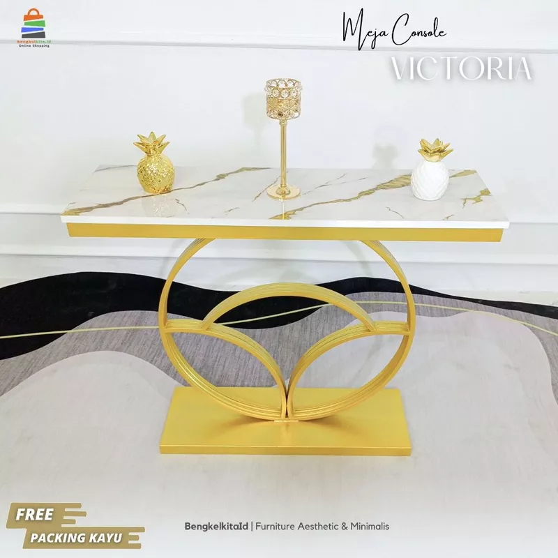 Meja Console Aesthetic Meja Hias Minimalis - MEJA VICTORIA - Foyer Plat Besi Holo Cat Duco