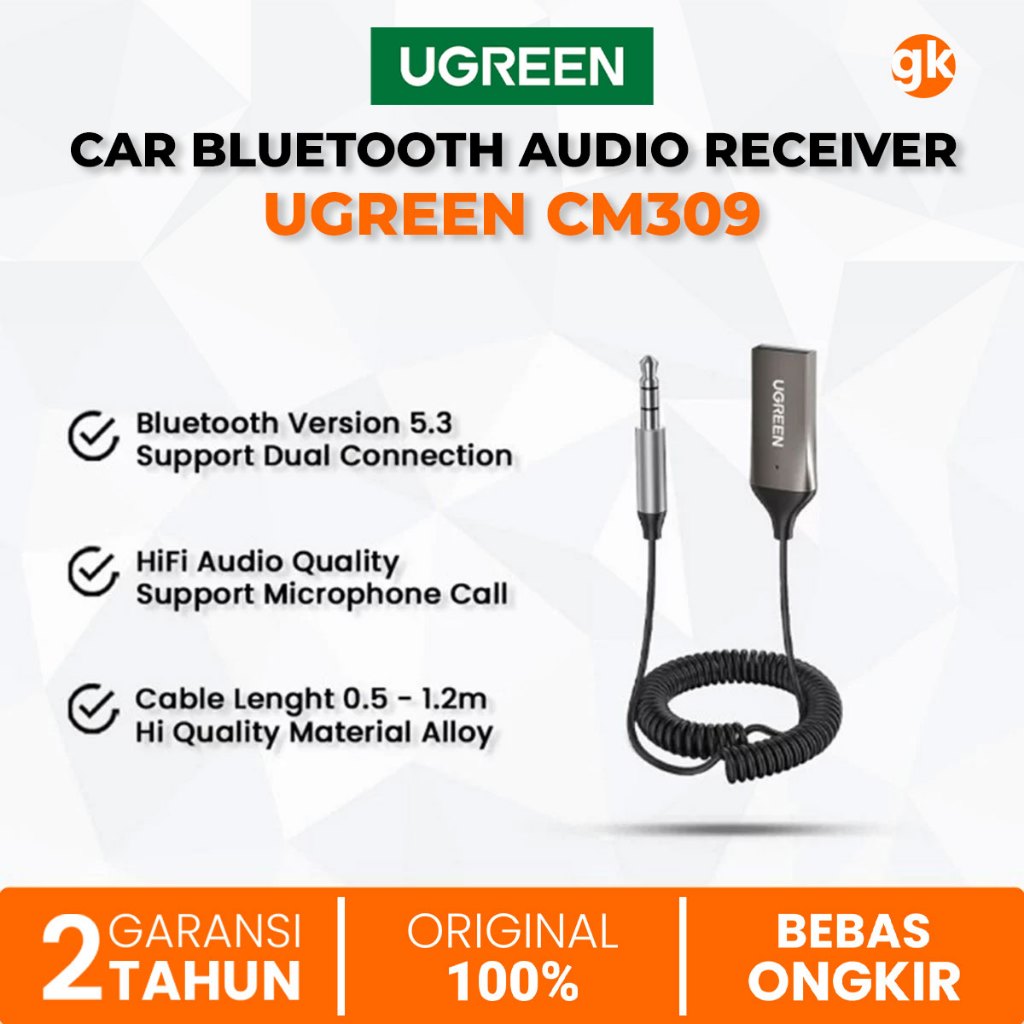 Jual UGREEN CM309 Car Bluetooth Audio Receiver 5.3 USB to AUX Jack 3 ...