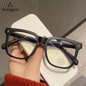 AMIGOA Kacamata Bingkai Persegi Anti Cahaya Biru Anti Radiasi Wanita Pria Fashion Kacamata