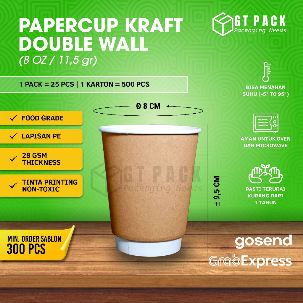 Jual Paper Cup Double Wall 8 Oz (Kraft) + Tutup | Shopee Indonesia