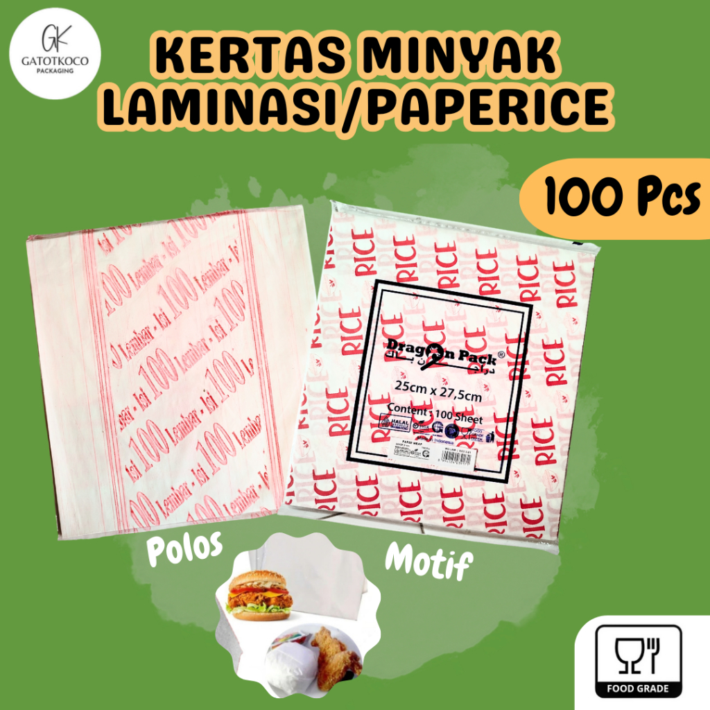 Jual (100 lbr) Paper rice/kertas pembungkus nasi putih polos dan motif ...