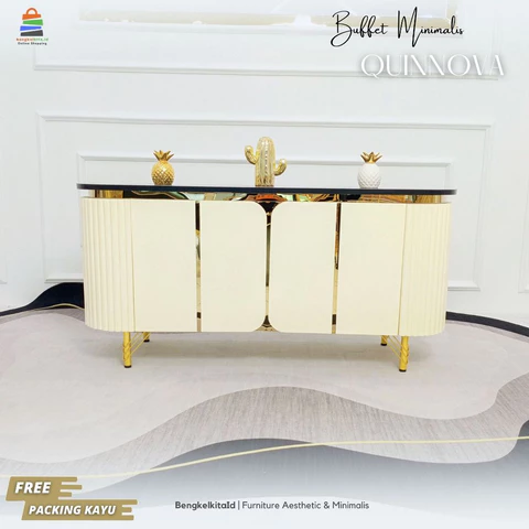 Meja TV Aesthetic Quinnova Buffet Ruang Tamu Mewah Kayu Solid 140cm