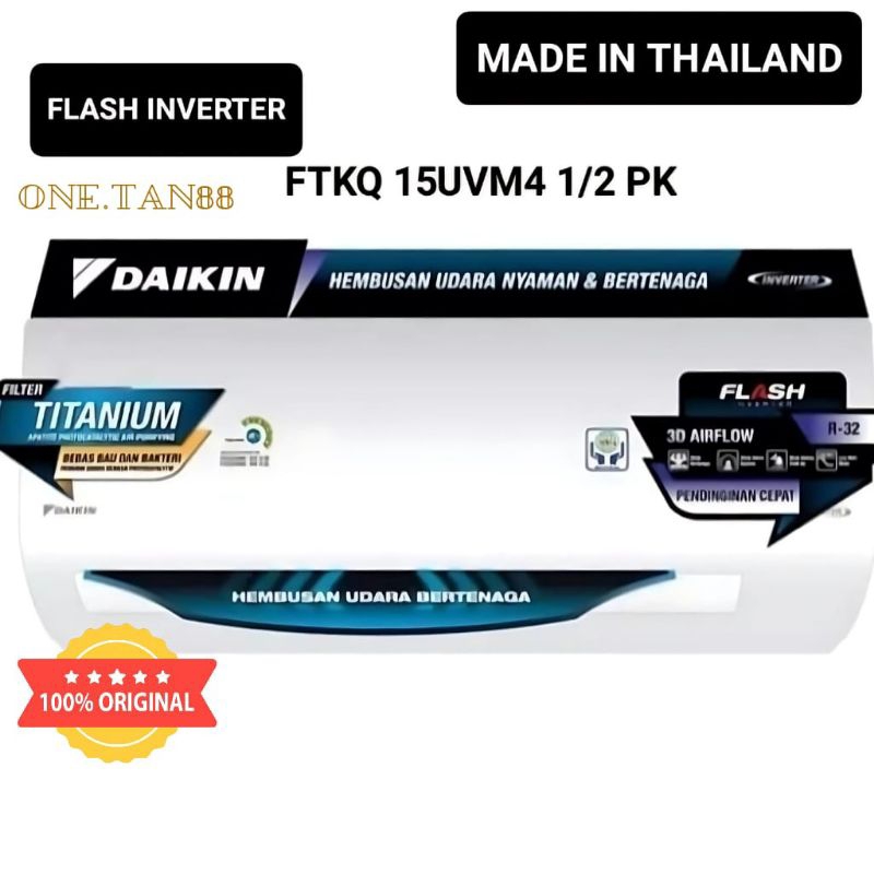 Jual AC SPLIT DAIKIN FTKQ 15UVM4 1/2PK FLASH INVERTER THAILAND [garansi ...