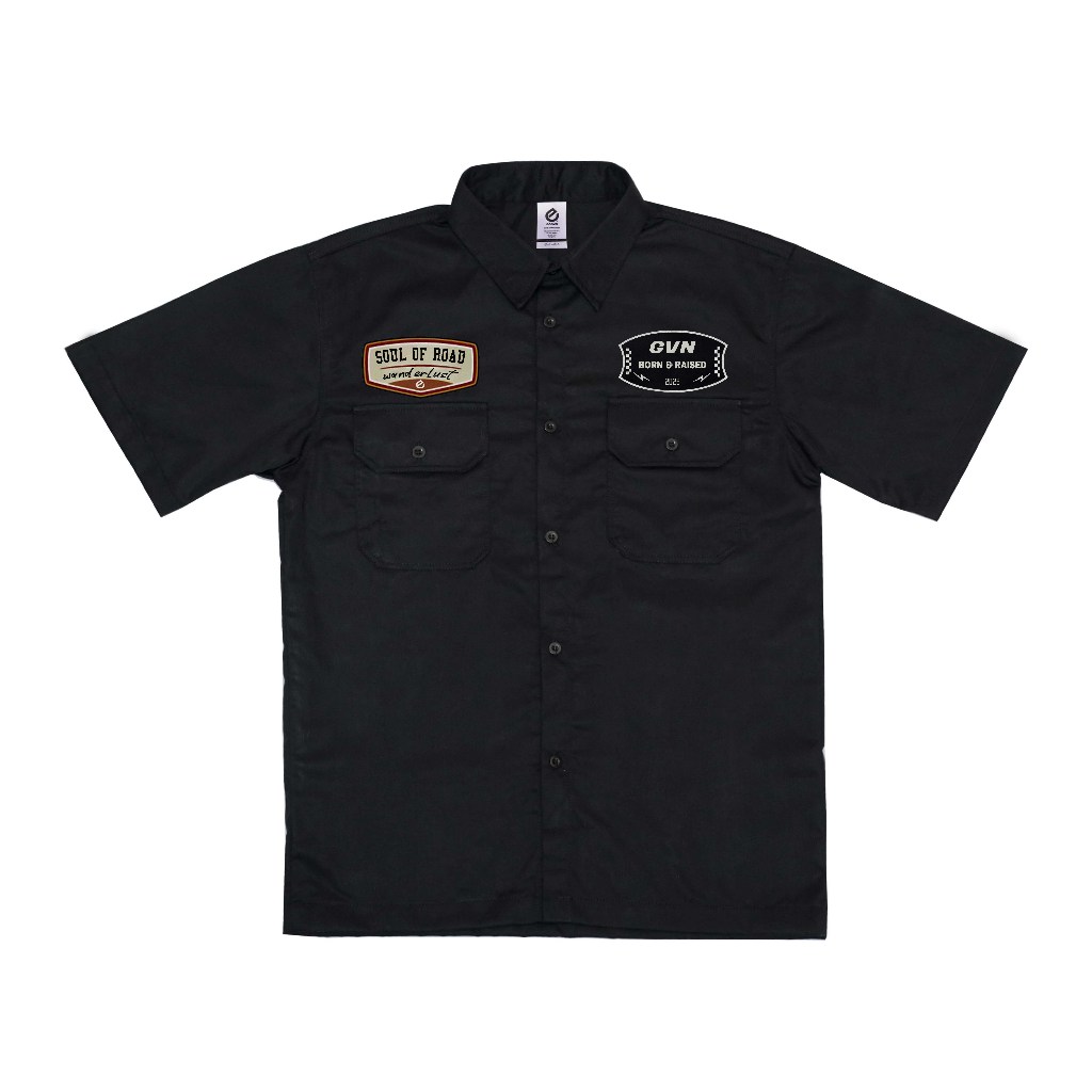 Goovin Workshirt Wanderlust Kemeja Lengan Pendek Hitam