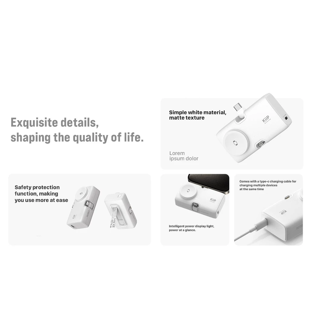 KiiP Power Bank Mini 3in1 Built In Cable Lightning Type C Iwatch Powerbank Fast Charging
