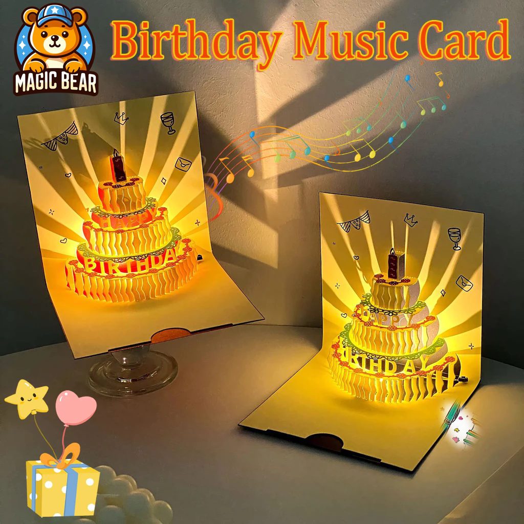 Kartu Ucapan Ulang Tahun 3D Kue Musik Lampu Musik Ulang Tahun Kartu Ucapan 3D untuk Hadiah Ulang Tahun