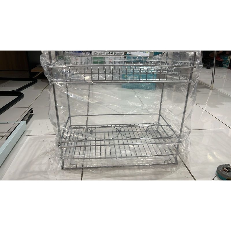 Jual Rak piring rak botol bawah sliding 2 susun chrome kitchen rack ...