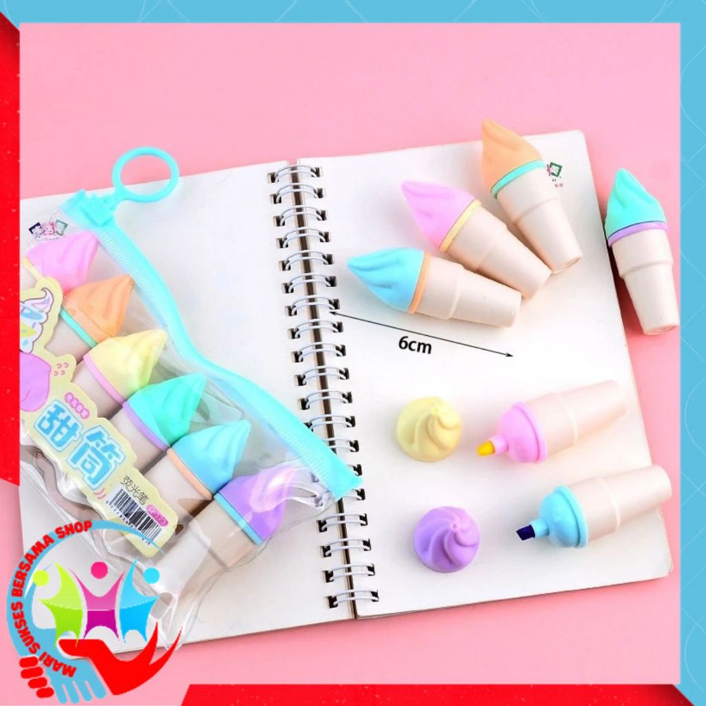 Jual MSBS HighLighter Es Krim Cone 1 Set 6 Pcs Free Pouch Highliter Es ...
