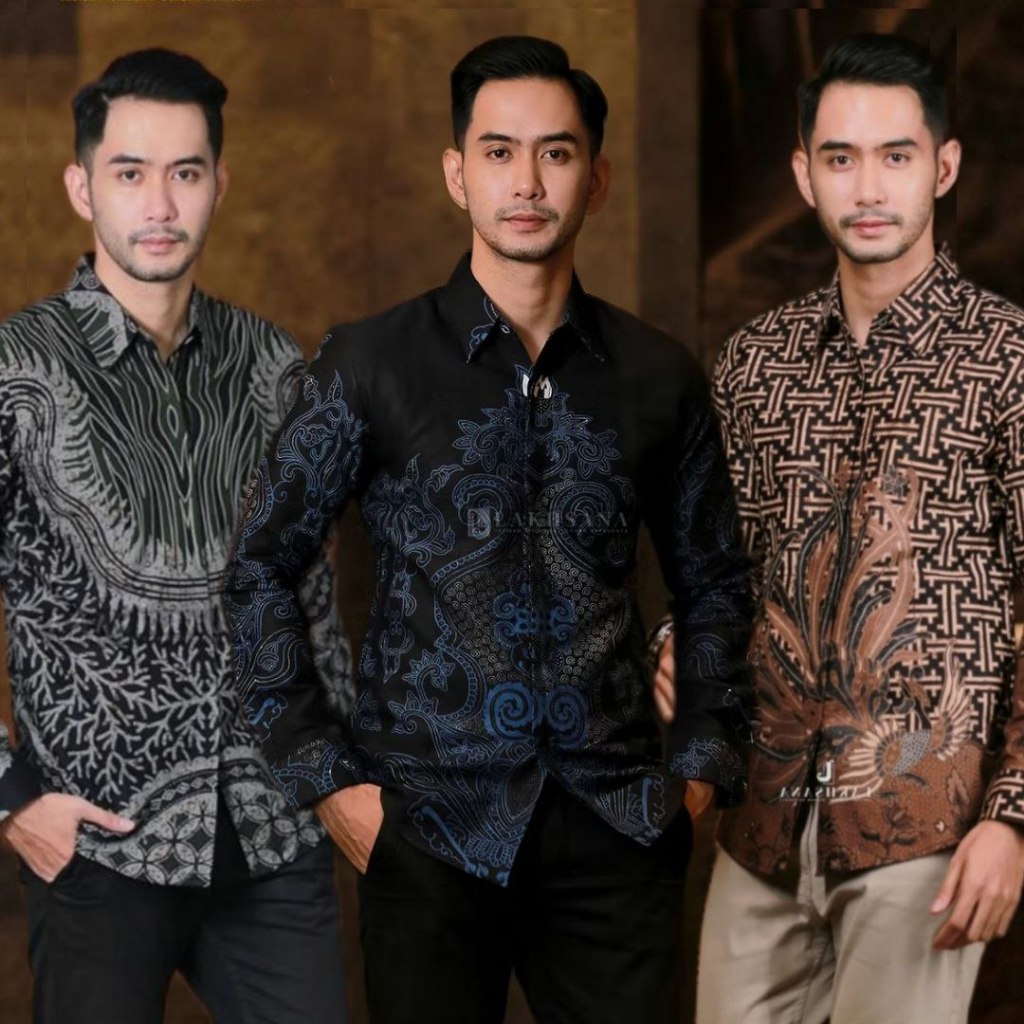 Jual Kemeja Batik Pria Cowo Cowok Laki Laki Lengan Panjang Modern