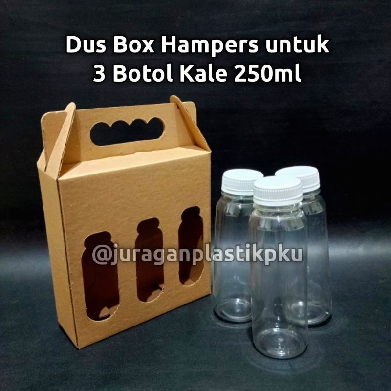 Jual Dus Box Hampers untuk 3 Botol Kale 250ml | Kotak Jinjing isi Botol ...