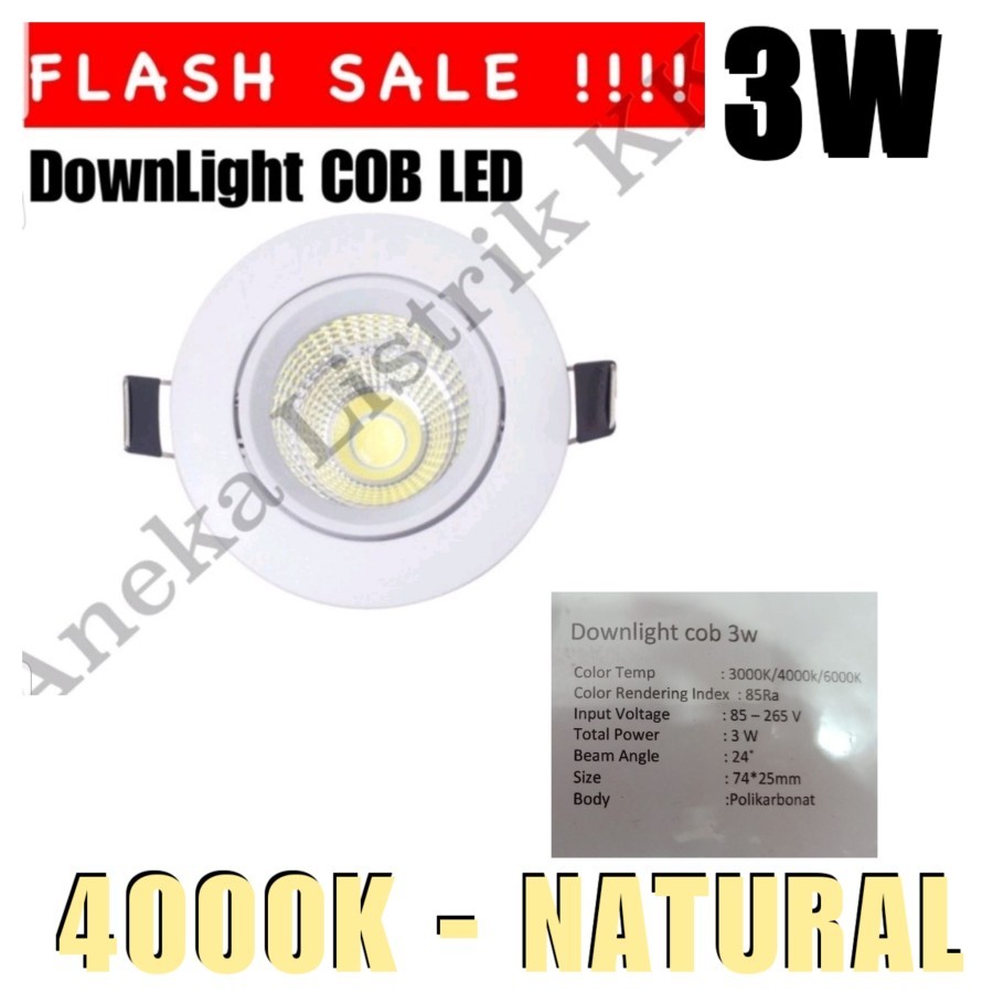 Jual DOWNLIGHT LED COB 3W 4000K DL HALOGEN SPOT SOROT 3 W WATT NATURAL ...